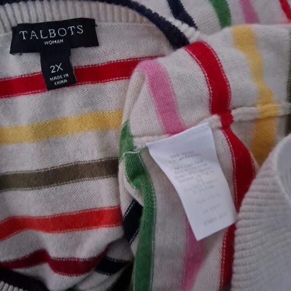 Talbots Womens Beige Multicolored Stripe Contrasting Sleeve Sweater - Size 2X - Picture 12 of 13